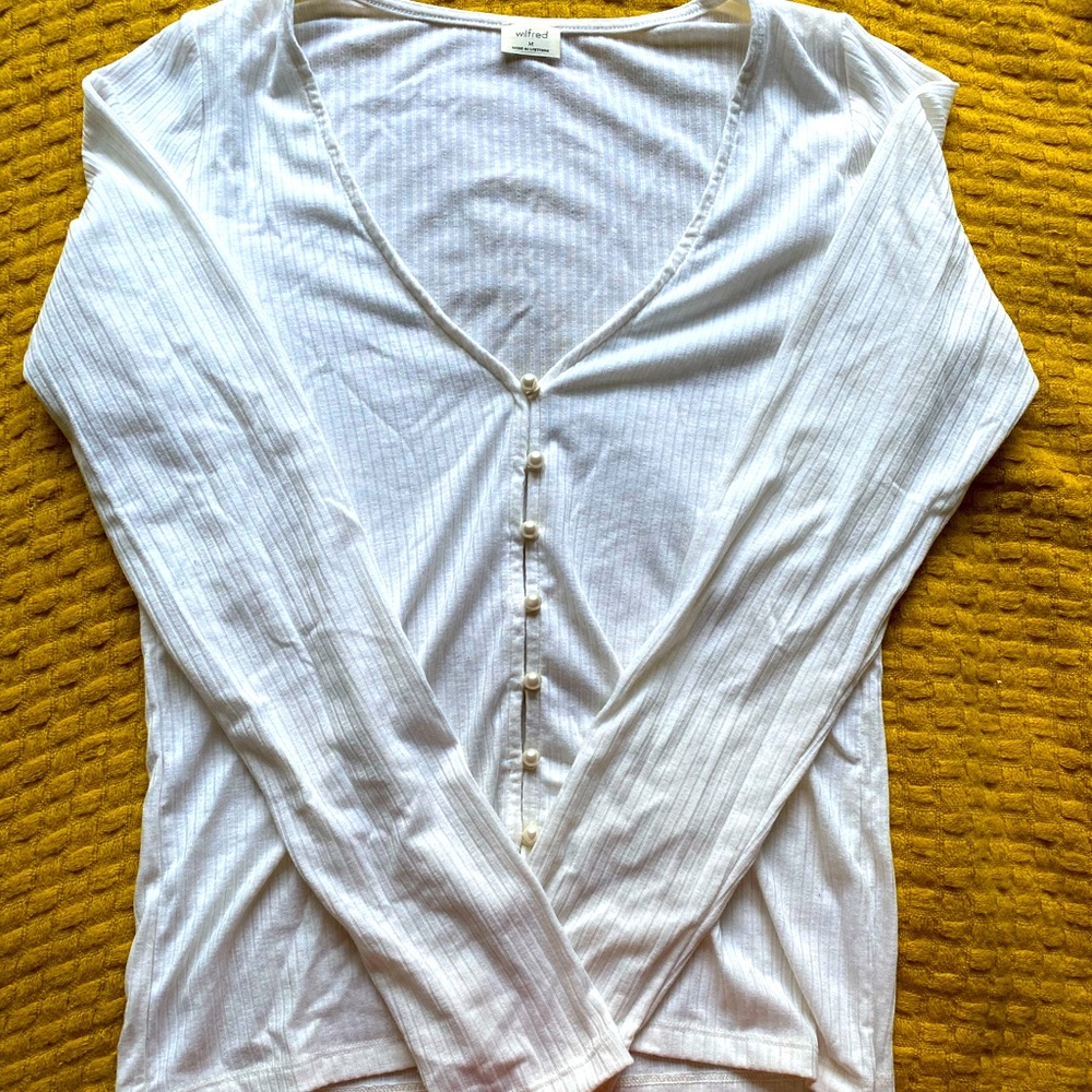 Aritzia White Top with Pearl Buttons (Medium)